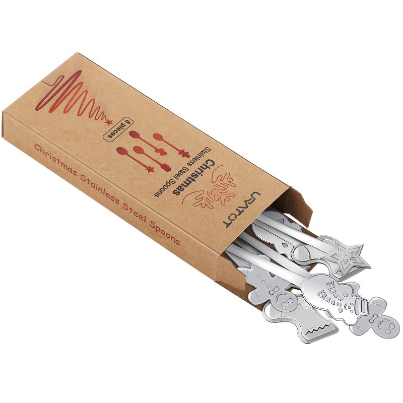 URATOT 8 Pieces Stainless Steel Christmas Spoons Coffee Tea Dessert Mixing Spoons Christmas Stocking Fillers - Image 3